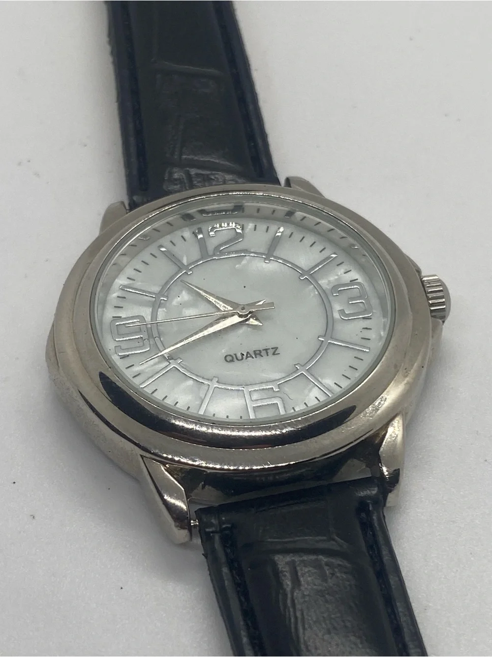 Silver Case Black Strap Mens Quartz Watch